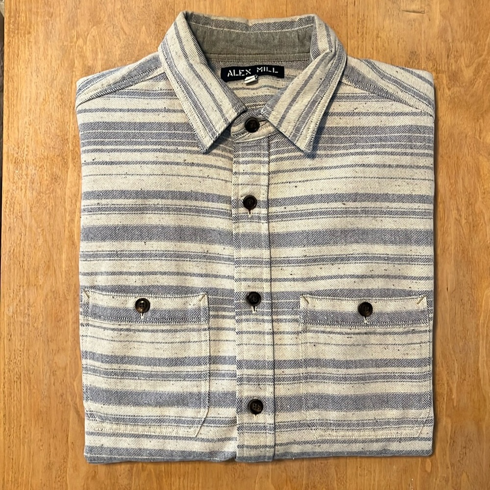 Alex Mill Blue White Striped LS Shirt Med